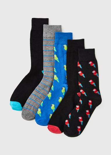 5 Pack Black Parrot Ankle Socks