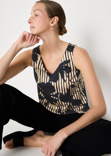 Et Vous Navy Floral Satin Co Ord Vest Top