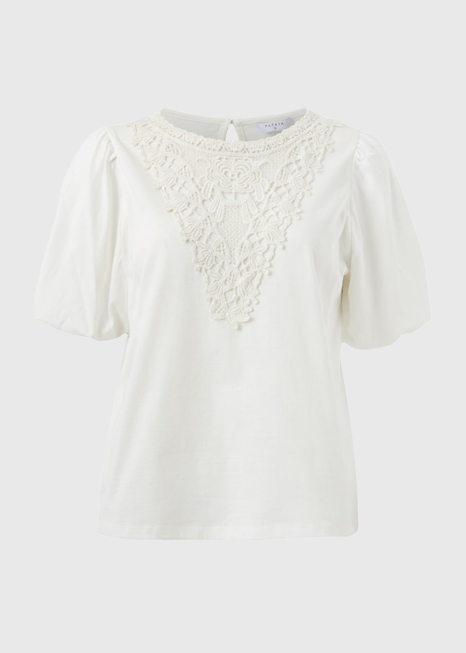 Cream Crochet Puff Sleeve Top