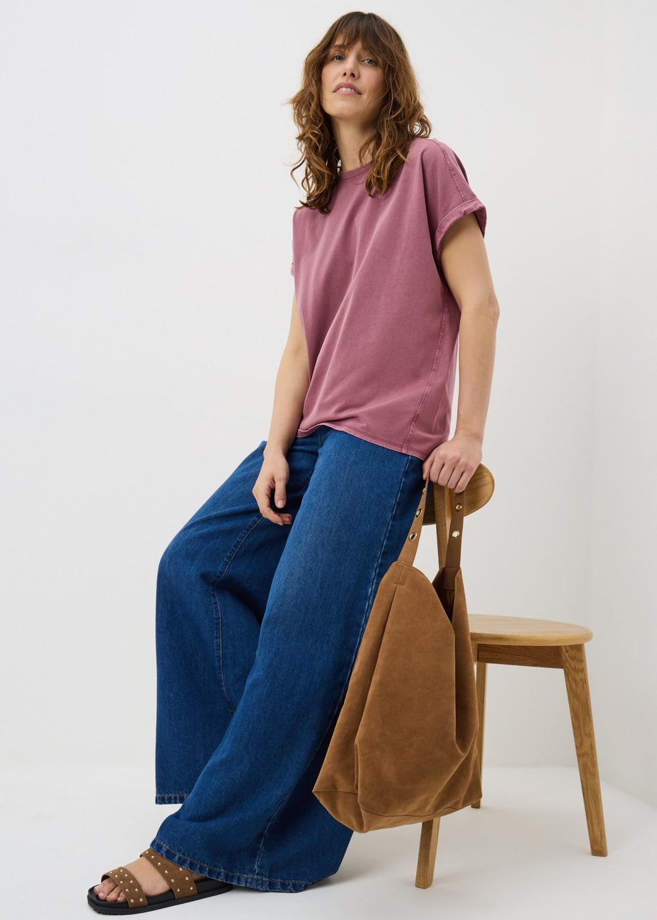 Raspberry Acid Wash Longline T-Shirt