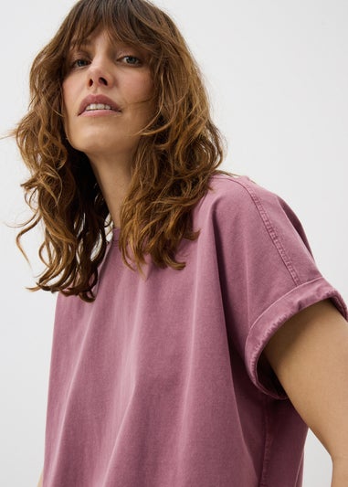 Raspberry Acid Wash Longline T-Shirt