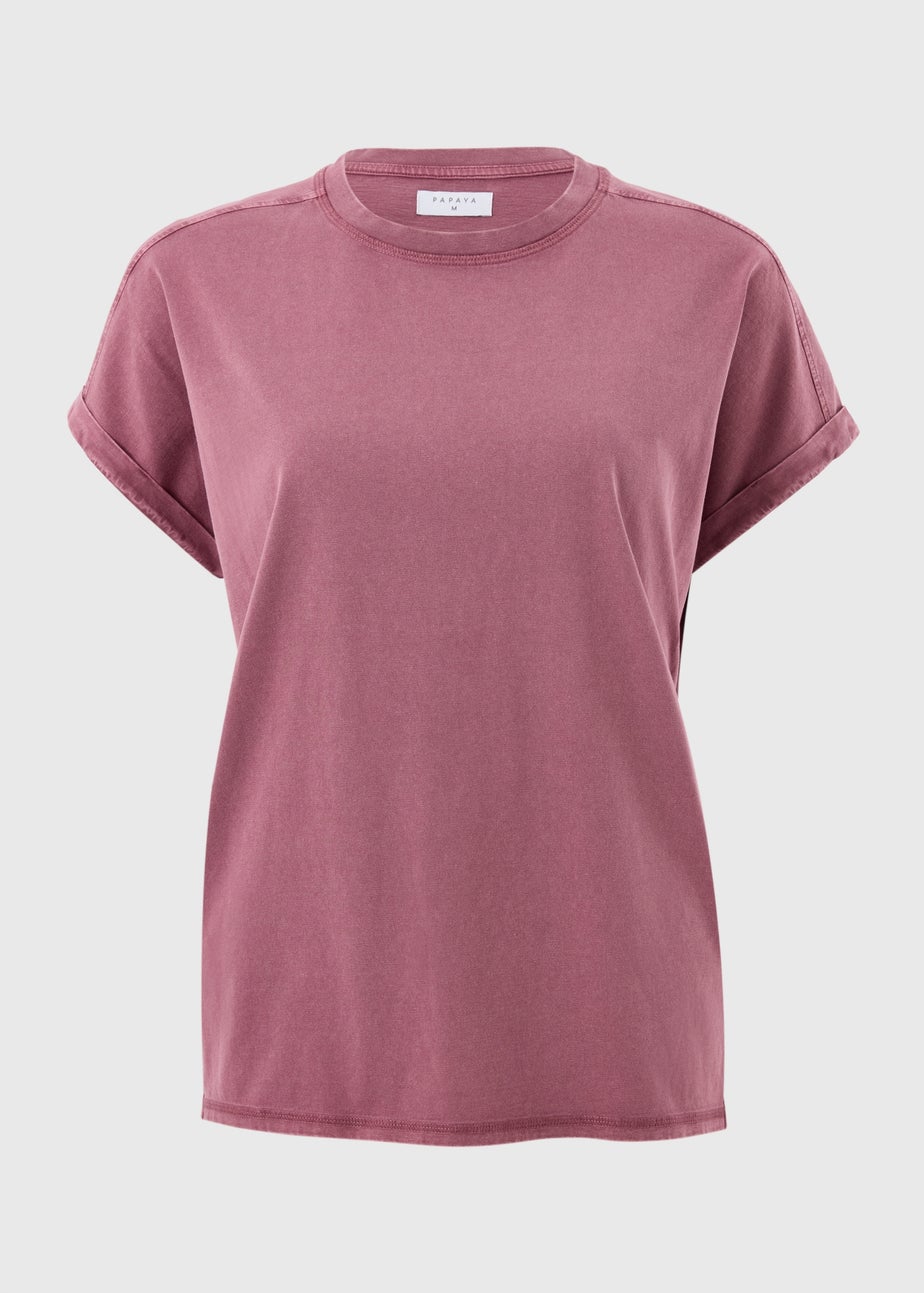 Raspberry Acid Wash Longline T-Shirt