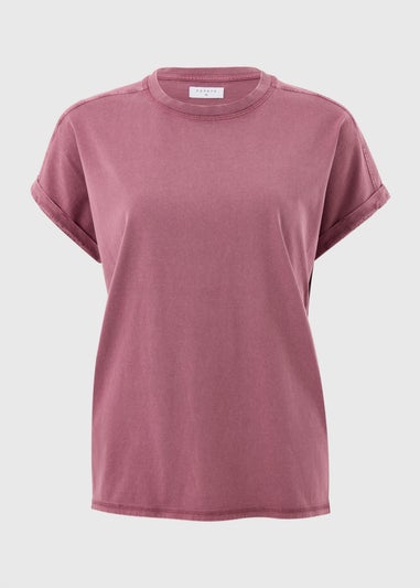 Raspberry Acid Wash Longline T-Shirt