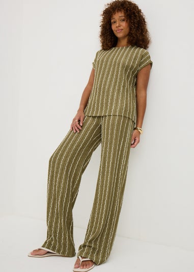 Khaki Stripe Co Ord Top