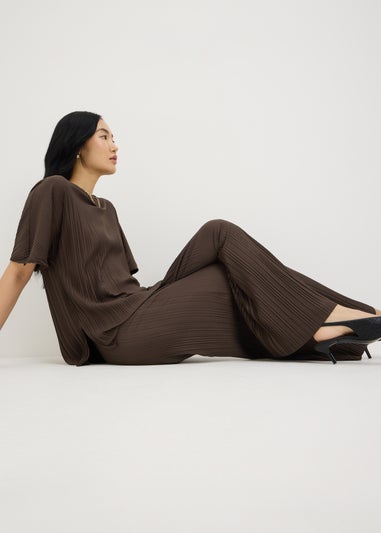 Chocolate Brown Pleated Co Ord Top