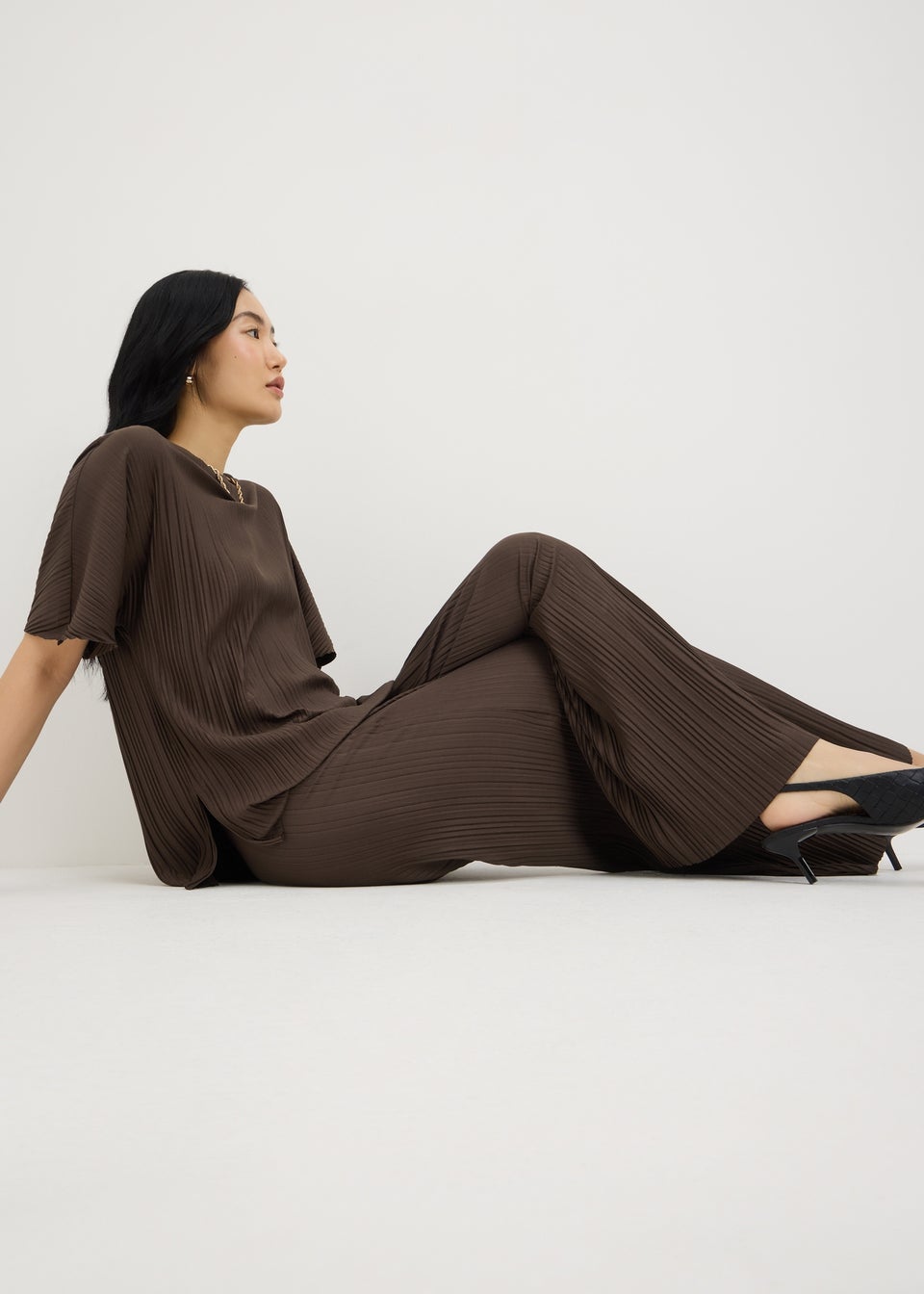 Chocolate Brown Pleated Co Ord Top