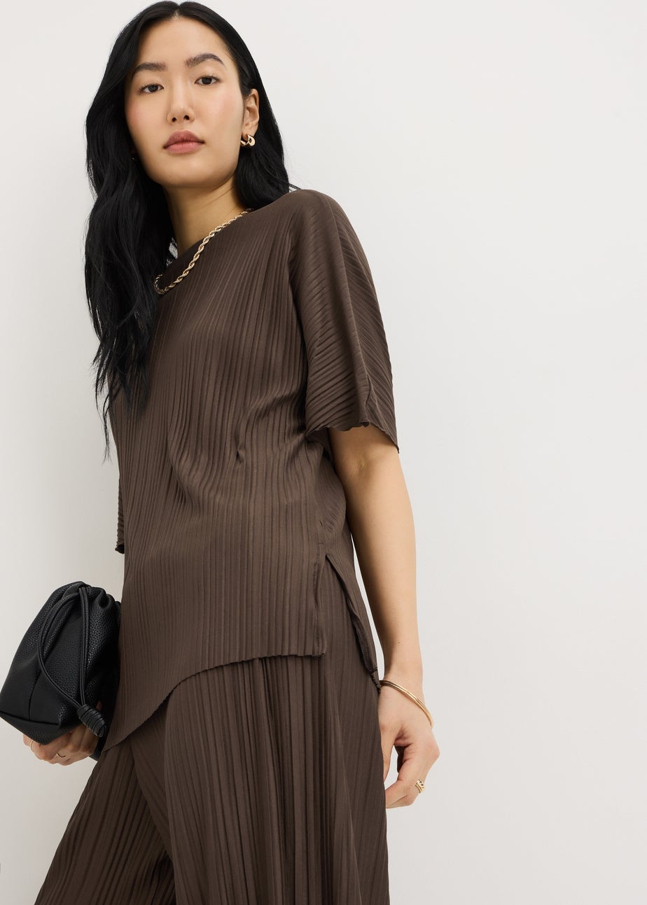 Chocolate Brown Pleated Co Ord Top
