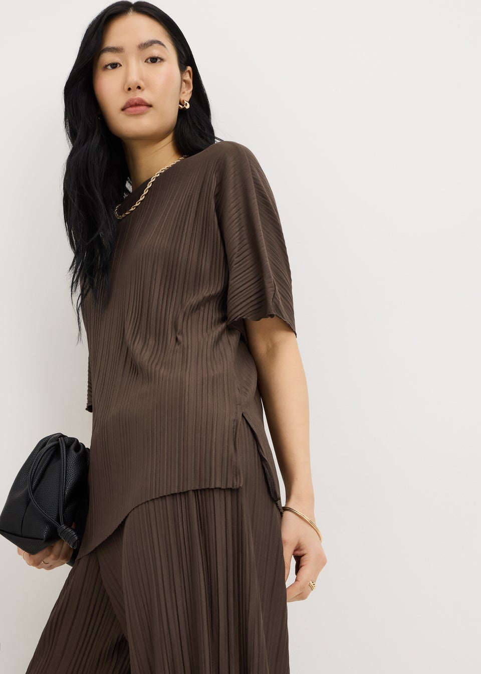 Chocolate Brown Pleated Co Ord Top