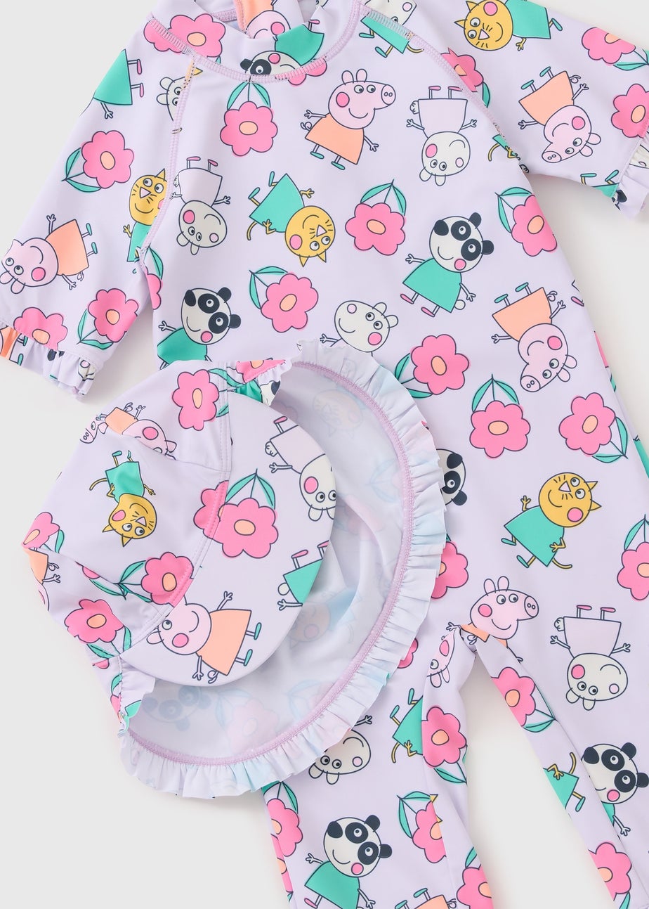 Peppa Pig Girls Lilac Surf Suit & Hat Set (12mths-5yrs)