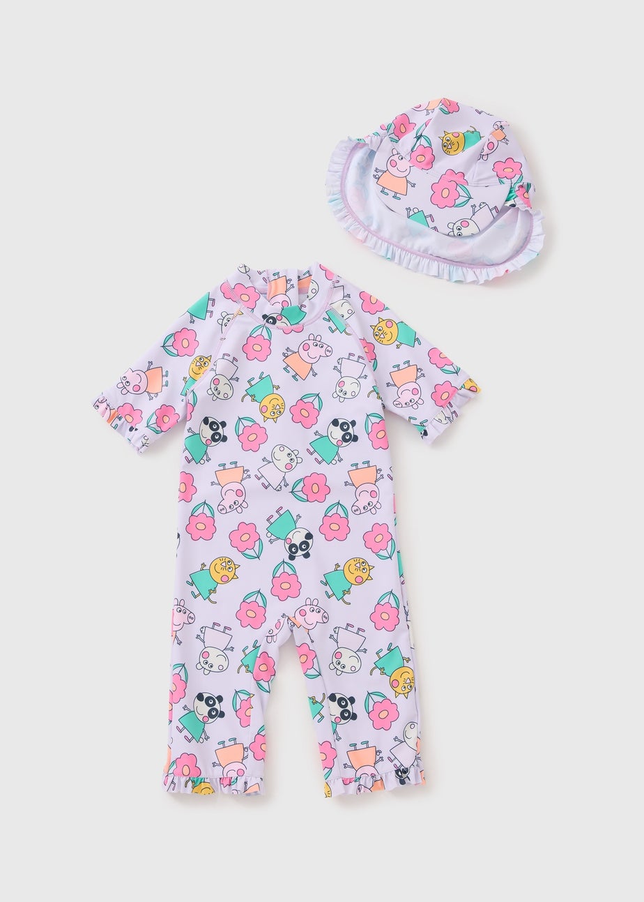 Peppa Pig Girls Lilac Surf Suit & Hat Set (12mths-5yrs)