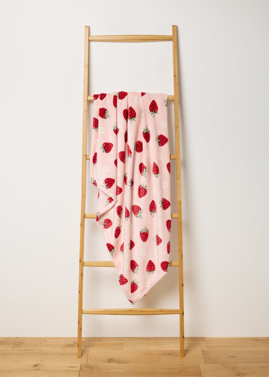 Pink Strawberry Print Fleece Throw