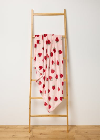 Pink Strawberry Print Fleece Throw