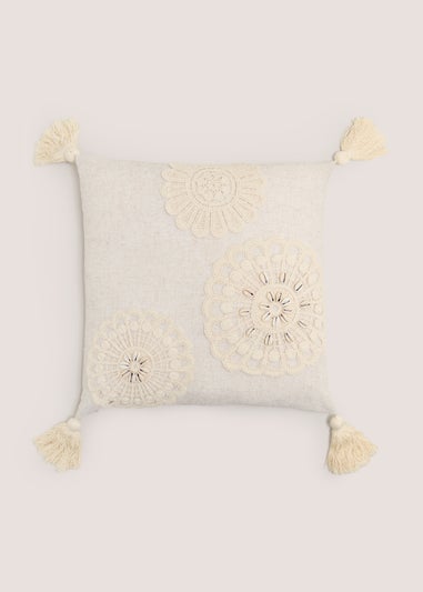 Natural Embroidered Global Cushion