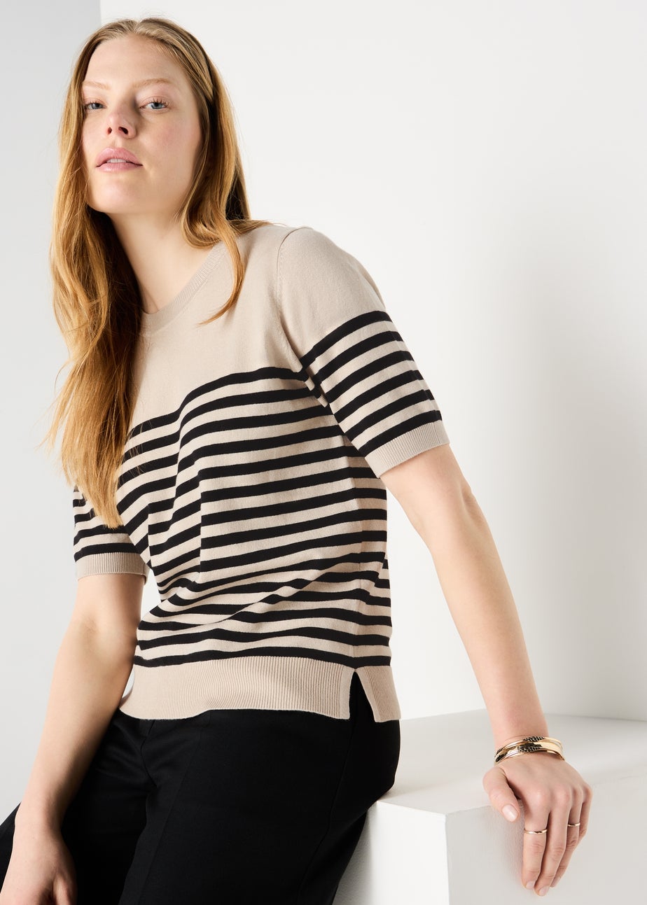 Et Vous Cream Stripe Fine Gauge Knitted Top