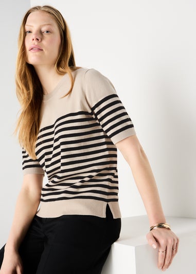 Et Vous Cream Stripe Fine Gauge Knitted Top