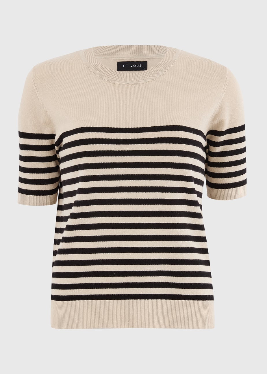 Et Vous Cream Stripe Fine Gauge Knitted Top