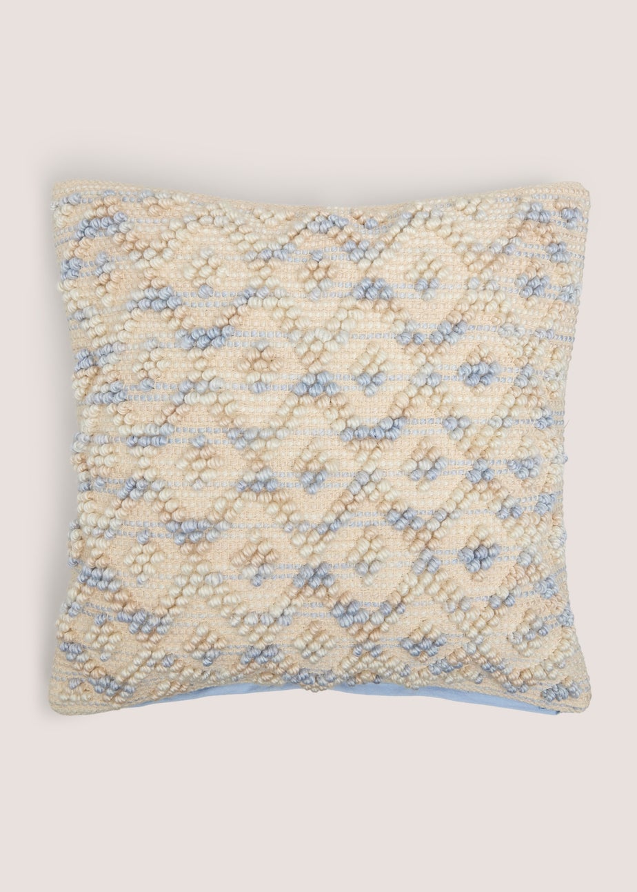 Blue Marl Bobble Diamond Cushion