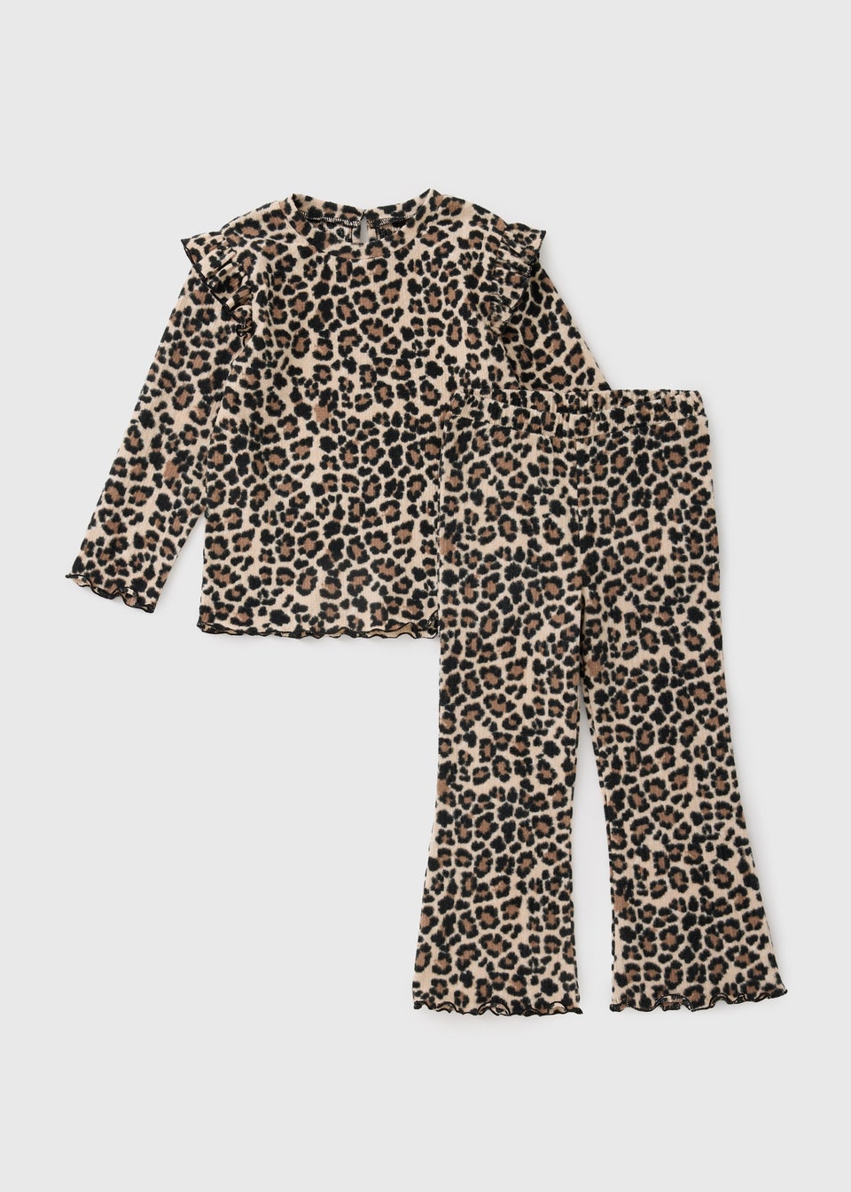 Girls Brown Leopard Brushed Top & Legging Set (1-7yrs)