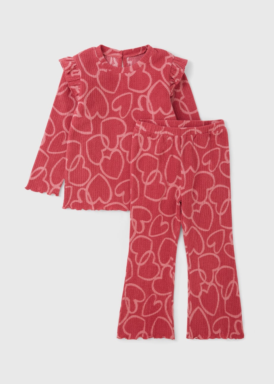 Girls Pink Heart Brushed Ribbed Top & Legging Set (1-7yrs)