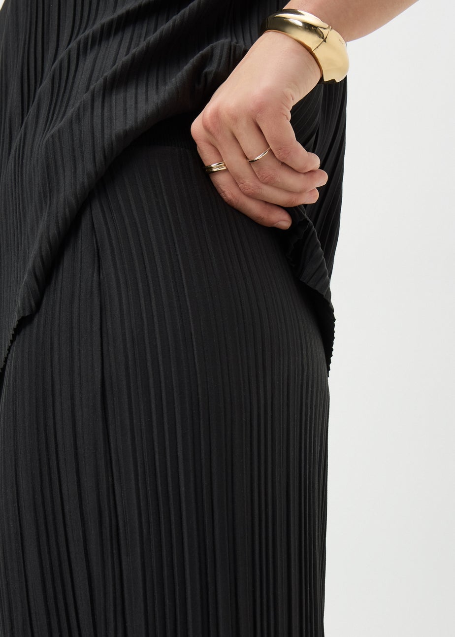 Black Plisse Wide Leg Co Ord Trousers