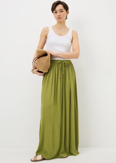 Khaki Cheesecloth Maxi Skirt