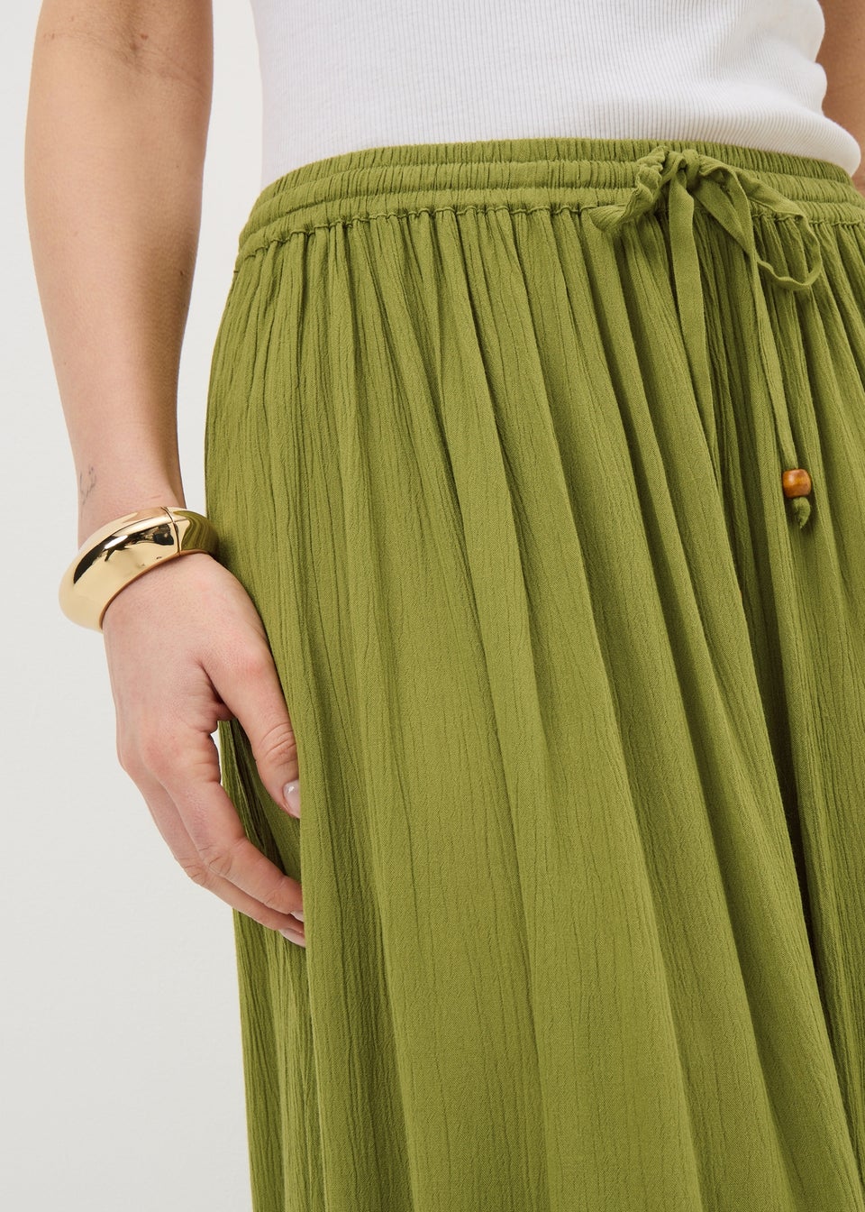 Khaki Cheesecloth Maxi Skirt