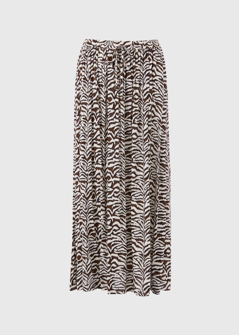 Brown Zebra Print Cheesecloth Maxi Skirt