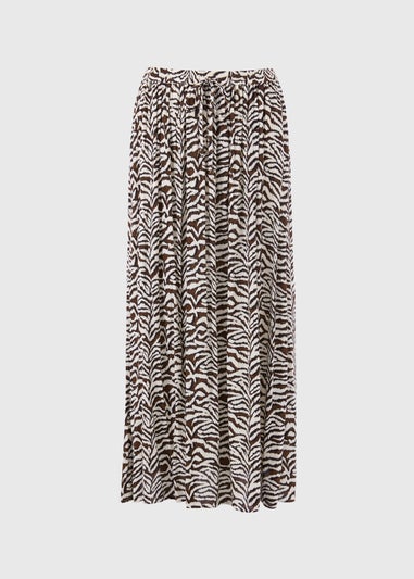 Brown Zebra Print Cheesecloth Maxi Skirt