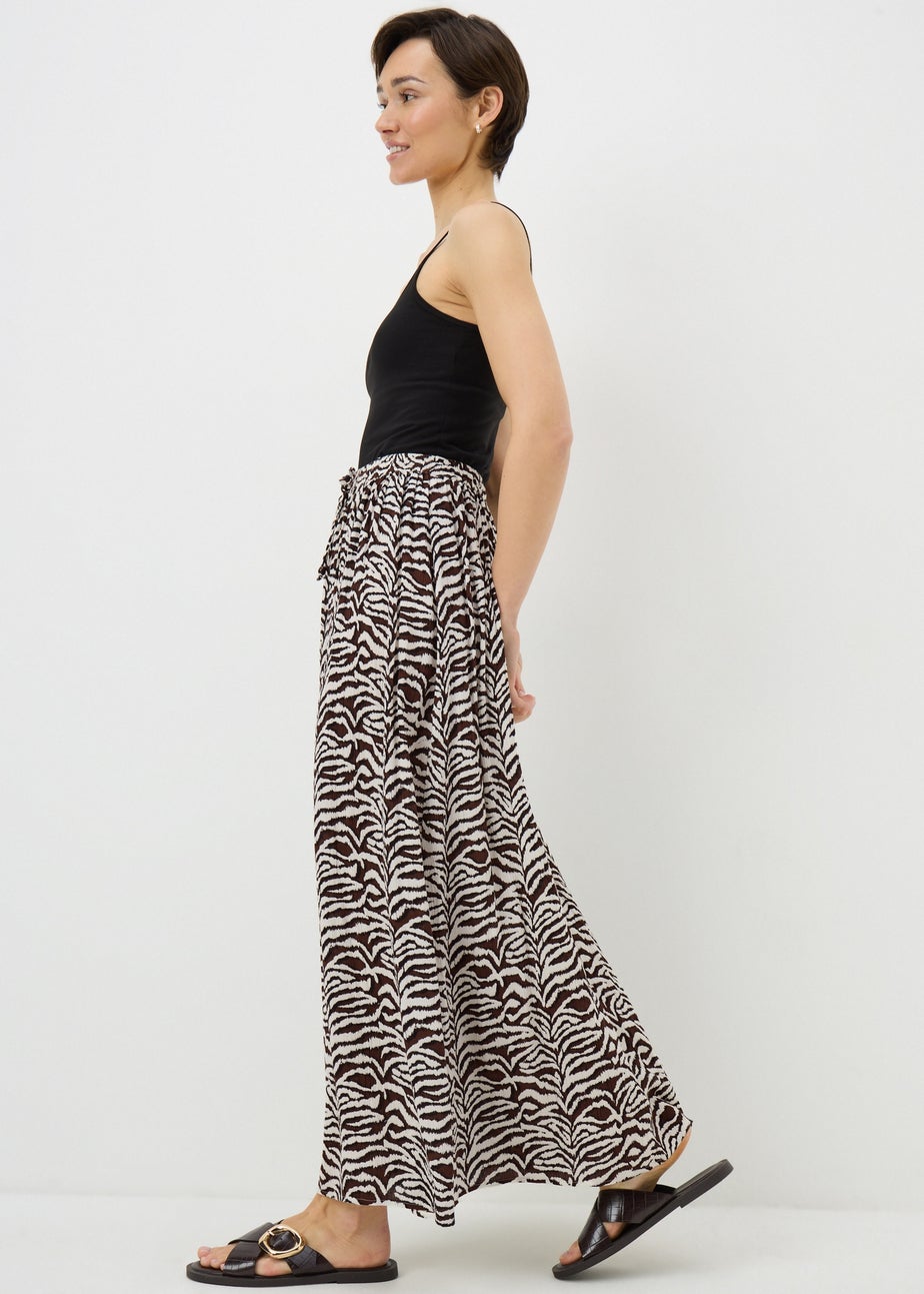 Brown Zebra Print Cheesecloth Maxi Skirt