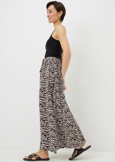 Brown Zebra Print Cheesecloth Maxi Skirt