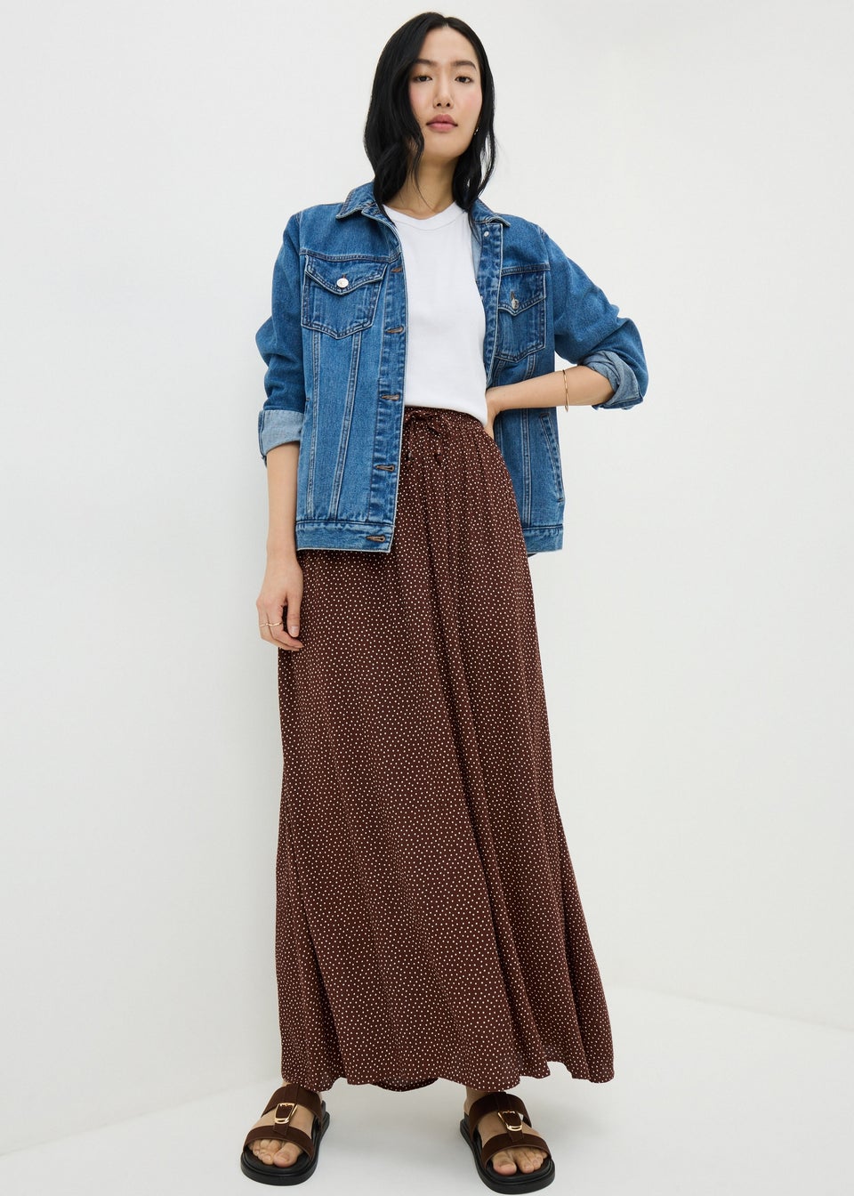 Chocolate Brown Spot Cheesecloth Maxi Skirt