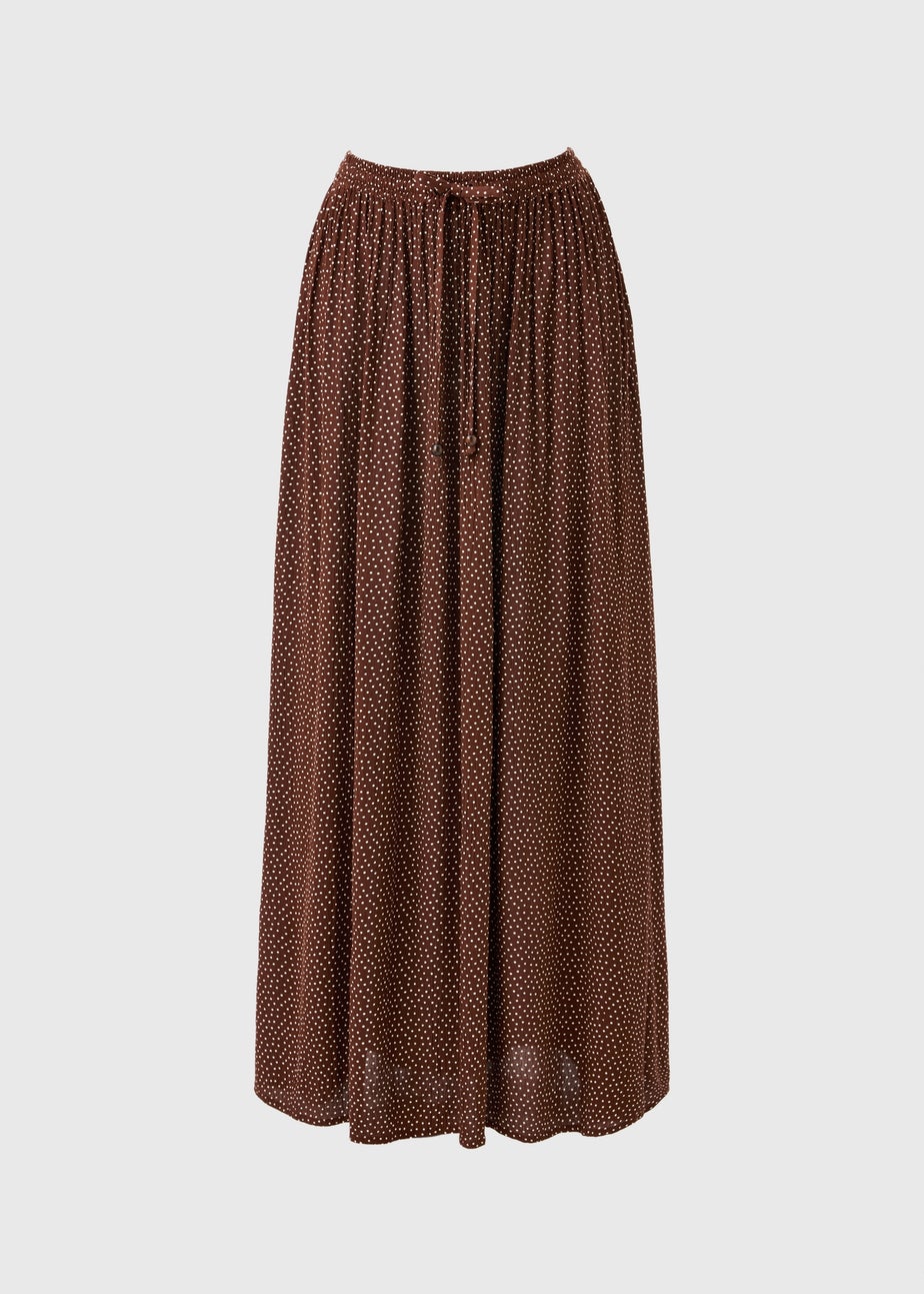 Chocolate Brown Spot Cheesecloth Maxi Skirt