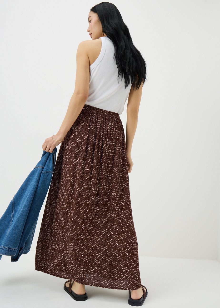 Chocolate Brown Spot Cheesecloth Maxi Skirt