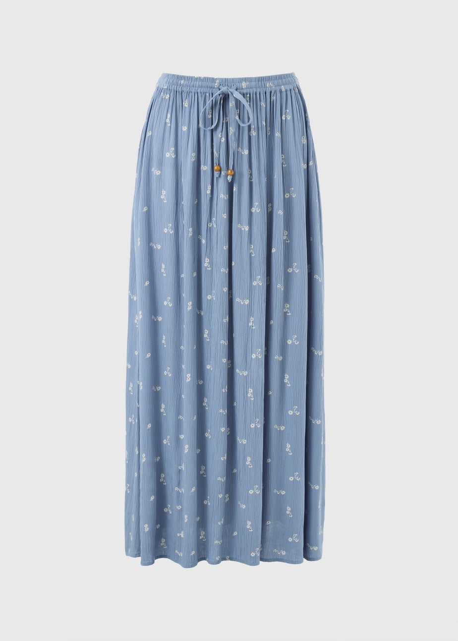 Blue Ditsy Floral Cheesecloth Maxi Skirt