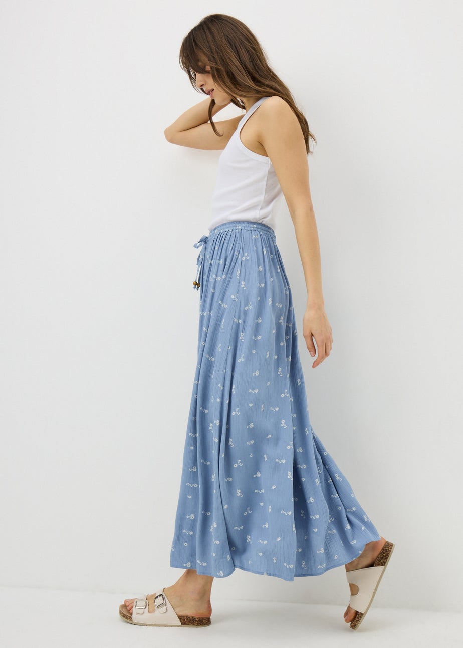 Blue Ditsy Floral Cheesecloth Maxi Skirt