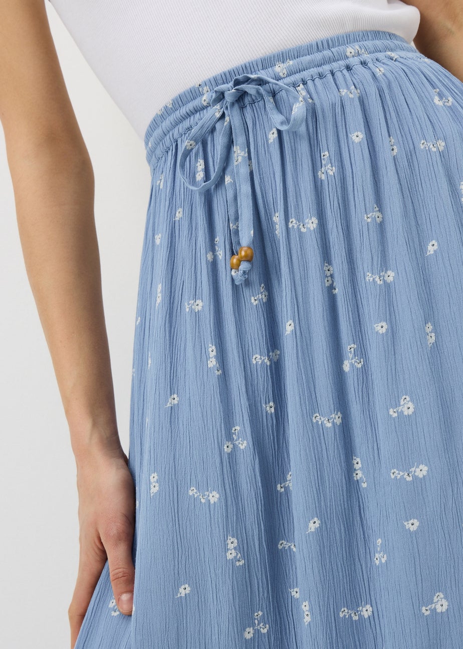 Blue Ditsy Floral Cheesecloth Maxi Skirt