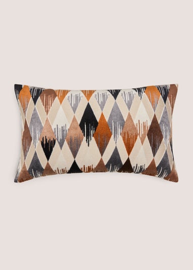 Natural Etched Diamond Cut Velvet Cushion