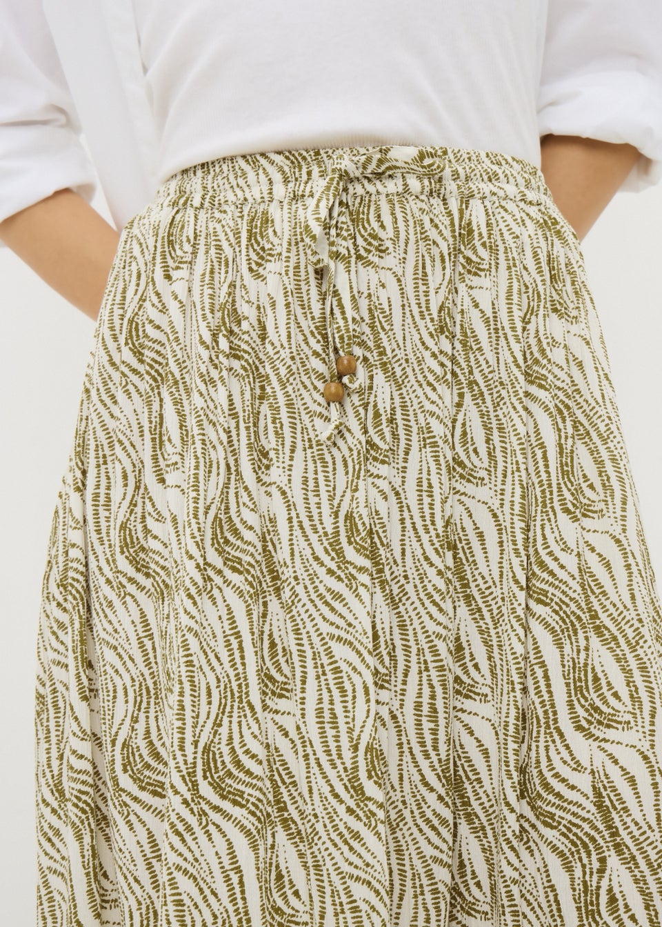 Khaki Printed Cheesecloth Maxi Skirt