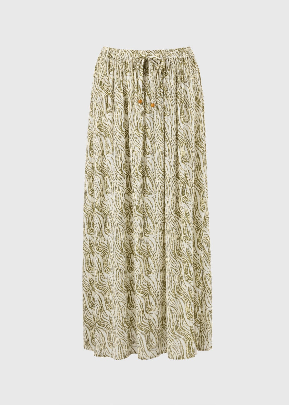 Khaki Printed Cheesecloth Maxi Skirt