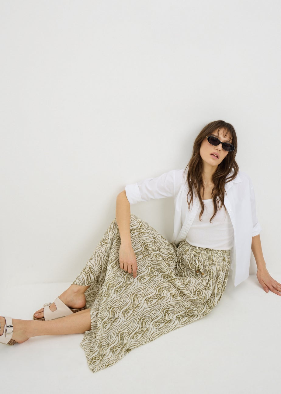 Khaki Printed Cheesecloth Maxi Skirt