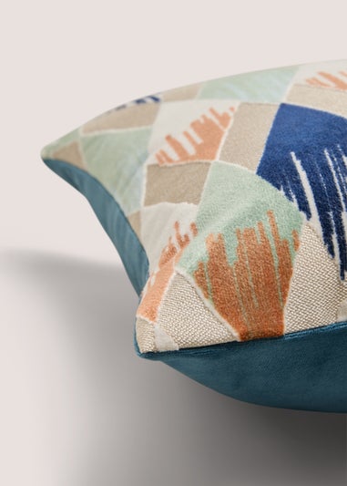 Navy Etched Diamond Cut Velvet Cushion