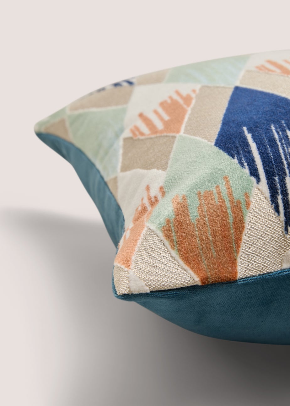 Navy Etched Diamond Cut Velvet Cushion