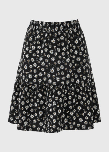 Black Ditsy Floral Textured Jersey Mini Skirt