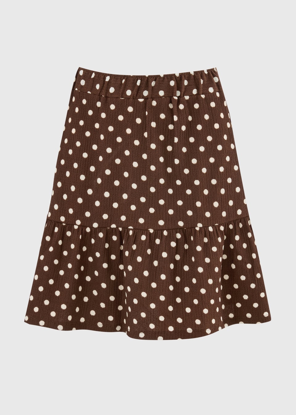 Brown Polka Dot Textured Jersey Mini Skirt