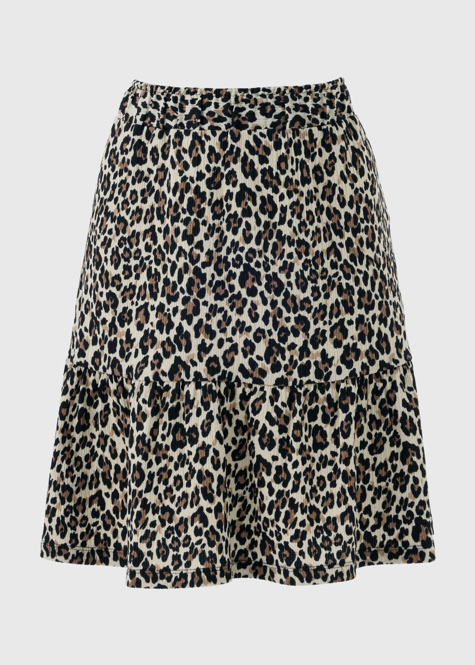Brown Leopard Print Textured Jersey Mini Skirt