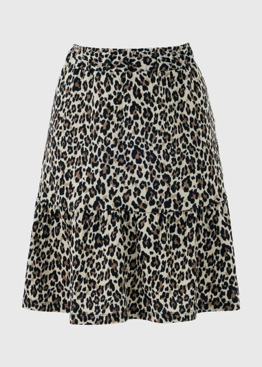 Brown Leopard Print Textured Jersey Mini Skirt
