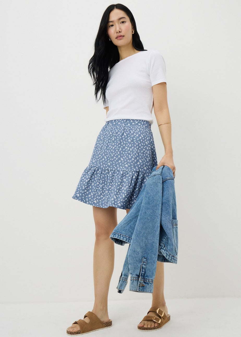 Blue Ditsy Floral Mini Skirt