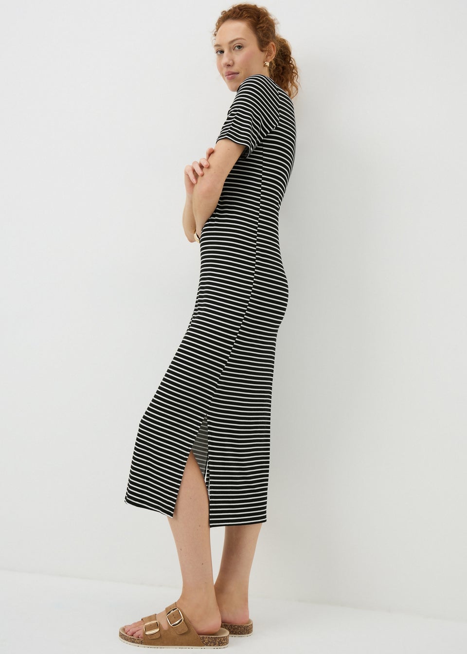 Black Stripe T-Shirt Midi Dress