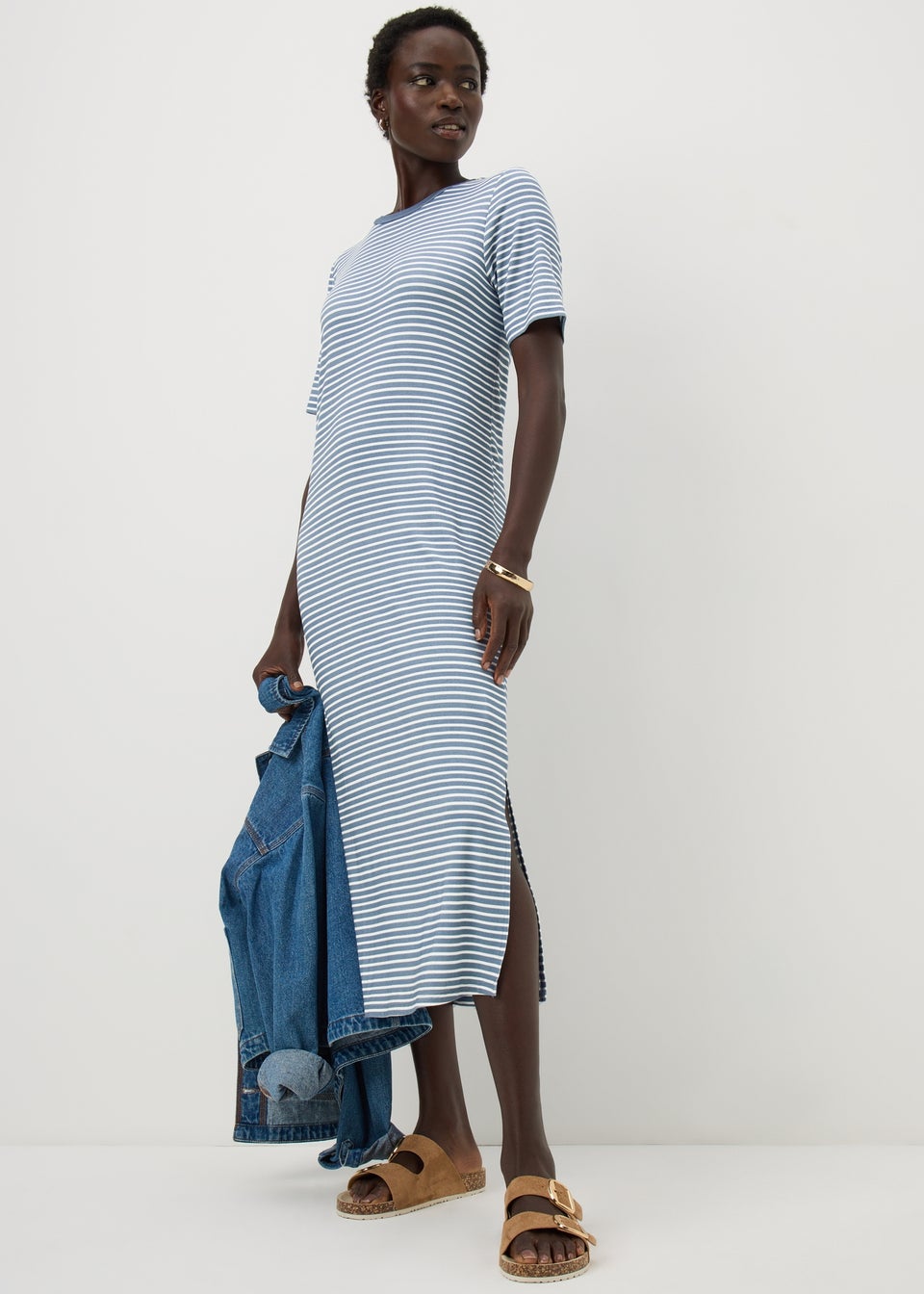 Blue Stripe T-Shirt Midi Dress