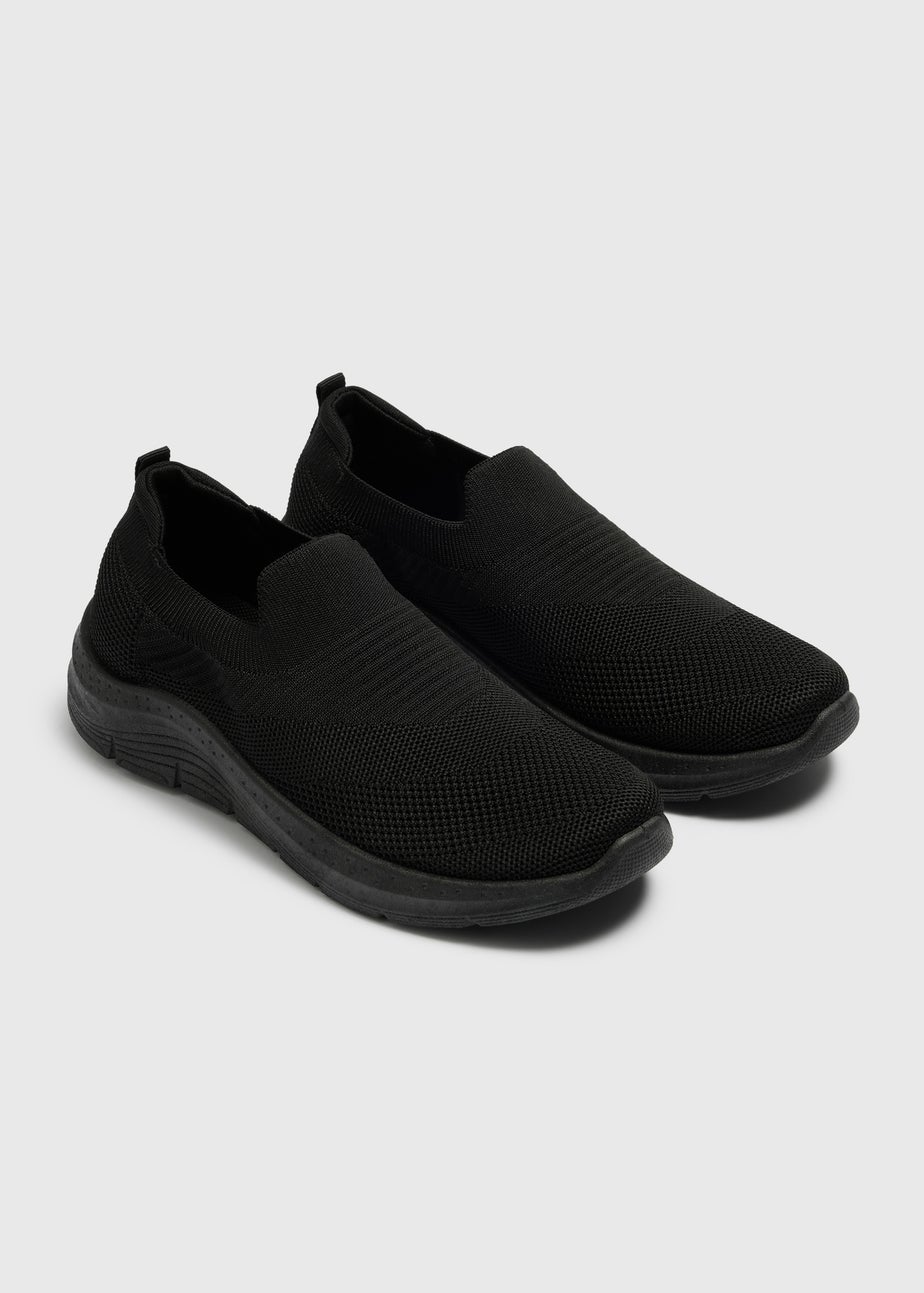 Black Knitted Slip On Trainers